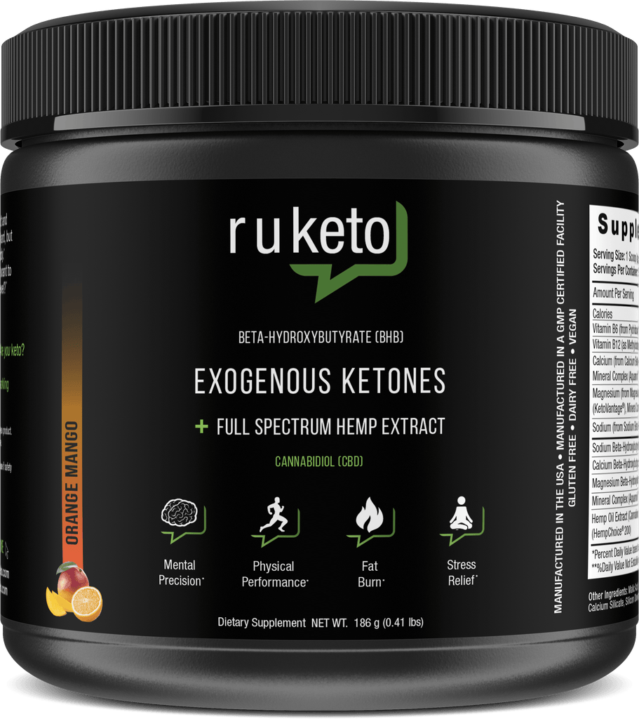 Exogenous Ketones (BHB) with Full Spectrum Hemp Extract - Orange Mango. The Best Keto Supplement Today. - Ruketo