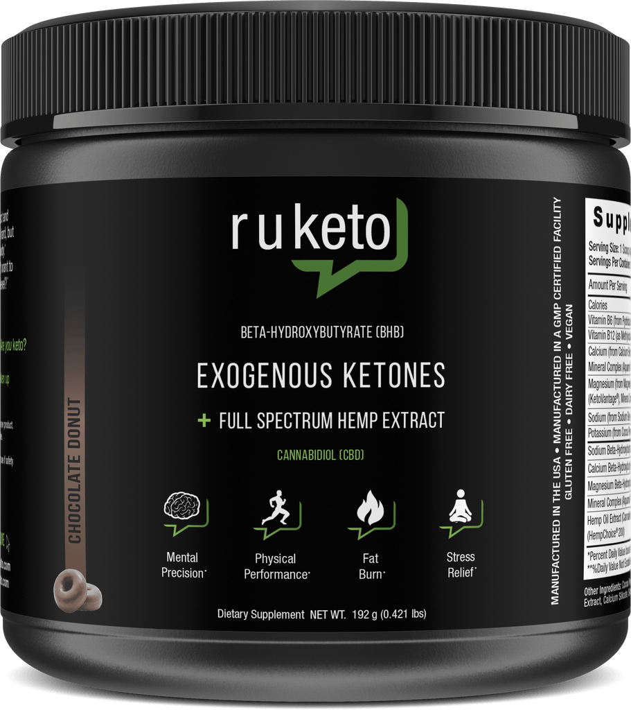 Exogenous Ketones (BHB) with Full Spectrum Hemp Extract - Chocolate Donut. The Best Keto Supplement Today. - Ruketo